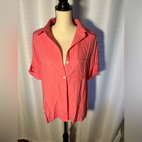 Amazon Tops - Pink Short-Sleeve Flowy Button Up